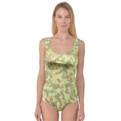 Light Green Brown Yellow Camouflage Pattern Princess Tank Leotard  by SpinnyChairDesigns