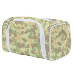 Light Green Brown Yellow Camouflage Pattern Toiletries Pouch by SpinnyChairDesigns