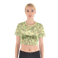 Light Green Brown Yellow Camouflage Pattern Cotton Crop Top by SpinnyChairDesigns