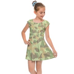 Light Green Brown Yellow Camouflage Pattern Kids  Cap Sleeve Dress by SpinnyChairDesigns