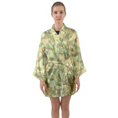 Light Green Brown Yellow Camouflage Pattern Long Sleeve Satin Kimono by SpinnyChairDesigns