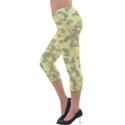 Light Green Brown Yellow Camouflage Pattern Lightweight Velour Capri Leggings  View3