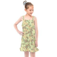 Light Green Brown Yellow Camouflage Pattern Kids  Overall Dress by SpinnyChairDesigns