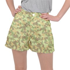 Light Green Brown Yellow Camouflage Pattern Ripstop Shorts by SpinnyChairDesigns