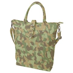 Light Green Brown Yellow Camouflage Pattern Buckle Top Tote Bag by SpinnyChairDesigns