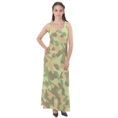 Light Green Brown Yellow Camouflage Pattern Sleeveless Velour Maxi Dress by SpinnyChairDesigns