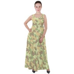 Light Green Brown Yellow Camouflage Pattern Empire Waist Velour Maxi Dress by SpinnyChairDesigns