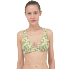 Light Green Brown Yellow Camouflage Pattern Classic Banded Bikini Top by SpinnyChairDesigns