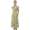 Light Green Brown Yellow Camouflage Pattern Flutter Sleeve Maxi Dress View1