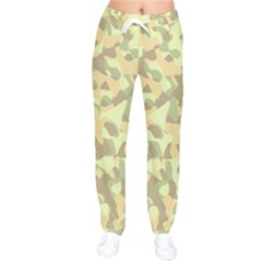 Light Green Brown Yellow Camouflage Pattern Women Velvet Drawstring Pants by SpinnyChairDesigns