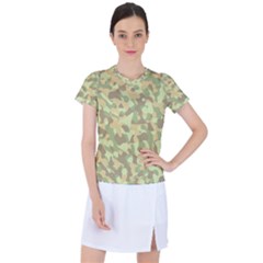 Light Green Brown Yellow Camouflage Pattern Women s Sports Top