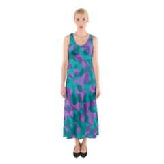 Purple And Teal Camouflage Pattern Sleeveless Maxi Dress by SpinnyChairDesigns