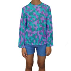 Purple And Teal Camouflage Pattern Kids  Long Sleeve Swimwear by SpinnyChairDesigns