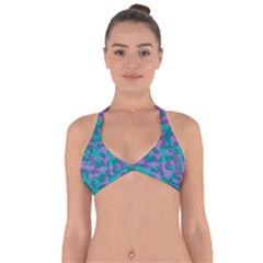 Purple And Teal Camouflage Pattern Halter Neck Bikini Top by SpinnyChairDesigns