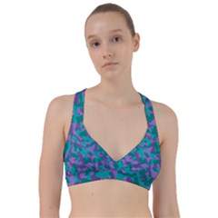 Purple And Teal Camouflage Pattern Sweetheart Sports Bra by SpinnyChairDesigns