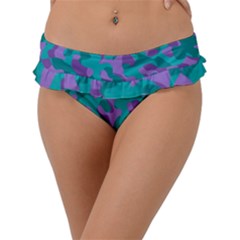 Purple And Teal Camouflage Pattern Frill Bikini Bottom by SpinnyChairDesigns