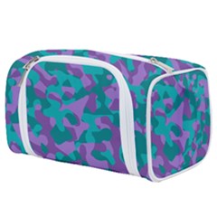 Purple And Teal Camouflage Pattern Toiletries Pouch by SpinnyChairDesigns