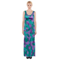 Purple And Teal Camouflage Pattern Thigh Split Maxi Dress by SpinnyChairDesigns