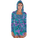 Purple and Teal Camouflage Pattern Long Sleeve Hooded T-shirt View1