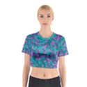 Purple and Teal Camouflage Pattern Cotton Crop Top View1