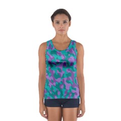 Purple And Teal Camouflage Pattern Sport Tank Top  by SpinnyChairDesigns