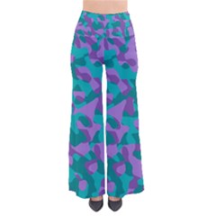 Purple And Teal Camouflage Pattern So Vintage Palazzo Pants by SpinnyChairDesigns