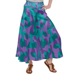 Purple And Teal Camouflage Pattern Satin Palazzo Pants by SpinnyChairDesigns