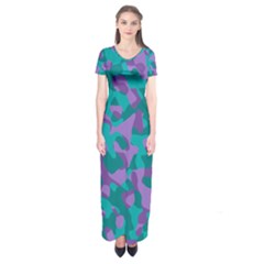 Purple And Teal Camouflage Pattern Short Sleeve Maxi Dress by SpinnyChairDesigns