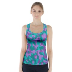 Purple And Teal Camouflage Pattern Racer Back Sports Top by SpinnyChairDesigns