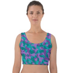 Purple And Teal Camouflage Pattern Velvet Crop Top by SpinnyChairDesigns