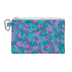 Purple And Teal Camouflage Pattern Canvas Cosmetic Bag (large) by SpinnyChairDesigns