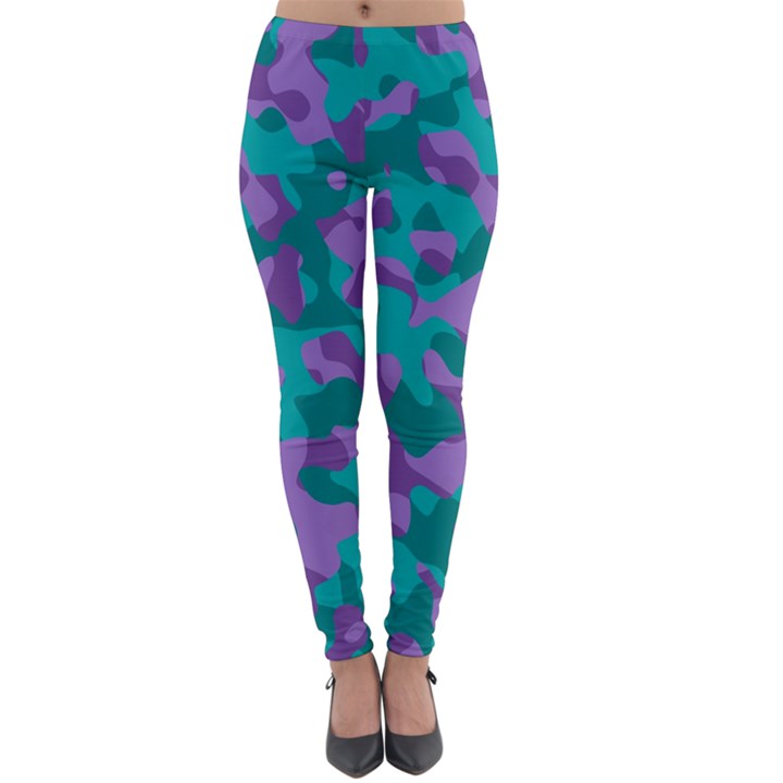 Purple and Teal Camouflage Pattern Lightweight Velour Leggings