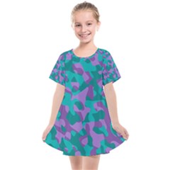 Purple And Teal Camouflage Pattern Kids  Smock Dress by SpinnyChairDesigns