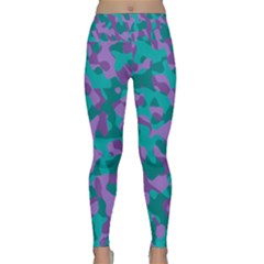 Purple And Teal Camouflage Pattern Lightweight Velour Classic Yoga Leggings by SpinnyChairDesigns