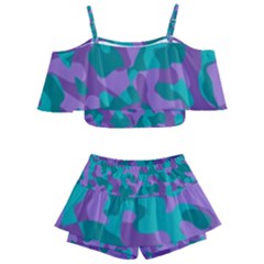 Purple And Teal Camouflage Pattern Kids  Off Shoulder Skirt Bikini by SpinnyChairDesigns