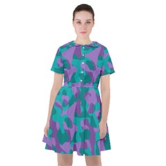 Purple And Teal Camouflage Pattern Sailor Dress by SpinnyChairDesigns