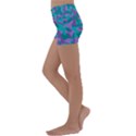 Purple and Teal Camouflage Pattern Kids  Lightweight Velour Yoga Shorts View2