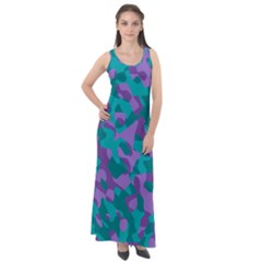 Purple And Teal Camouflage Pattern Sleeveless Velour Maxi Dress by SpinnyChairDesigns