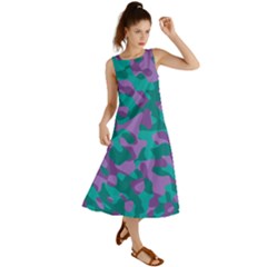 Purple And Teal Camouflage Pattern Summer Maxi Dress by SpinnyChairDesigns