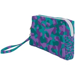 Purple And Teal Camouflage Pattern Wristlet Pouch Bag (small) by SpinnyChairDesigns