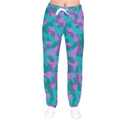 Purple And Teal Camouflage Pattern Women Velvet Drawstring Pants by SpinnyChairDesigns