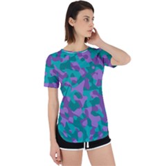 Purple And Teal Camouflage Pattern Perpetual Short Sleeve T-shirt by SpinnyChairDesigns