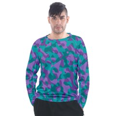 Purple And Teal Camouflage Pattern Men s Long Sleeve Raglan Tee