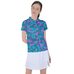 Purple And Teal Camouflage Pattern Women s Polo Tee