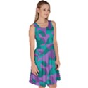 Purple and Teal Camouflage Pattern Knee Length Skater Dress With Pockets View3