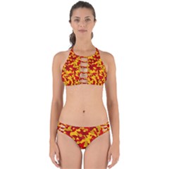 Red and Yellow Camouflage Pattern Perfectly Cut Out Bikini Set