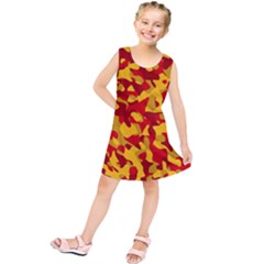 Red and Yellow Camouflage Pattern Kids  Tunic Dress