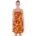 Red and Yellow Camouflage Pattern Ruffle Detail Chiffon Dress View1