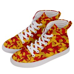 Red and Yellow Camouflage Pattern Men s Hi-Top Skate Sneakers