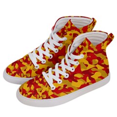 Red and Yellow Camouflage Pattern Women s Hi-Top Skate Sneakers